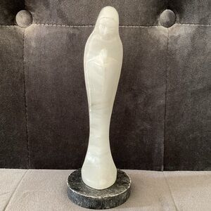 Marble Religious Statue of Mary, The Blessed Mother, Black Marble Base-Italy